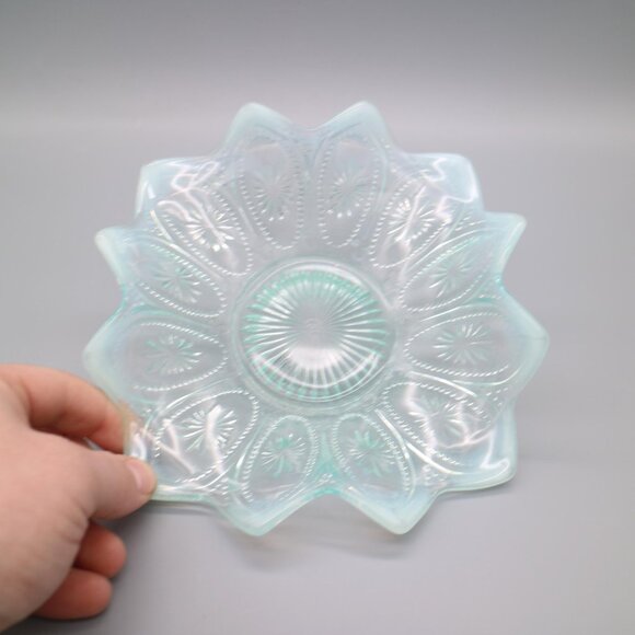 Antique Northwood Spokes and Wheels Pattern Blue Opalescent Glass Bowl c1906 - Picture 4 of 8